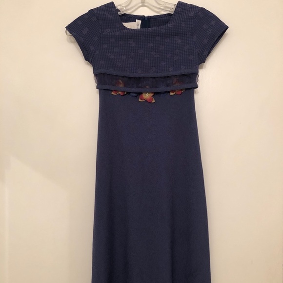 Kids dressed size 7 long dress navy blue floral - Picture 3 of 9